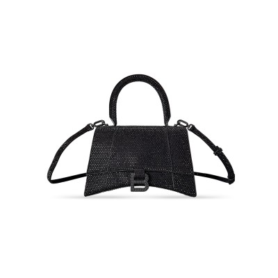 BALENCIAGA WOMEN'S HOURGLASS HANDBAG SMALL  WITH RHINESTONES BLACK 5935461QJ5M7000 (22.9*15*9.9cm)